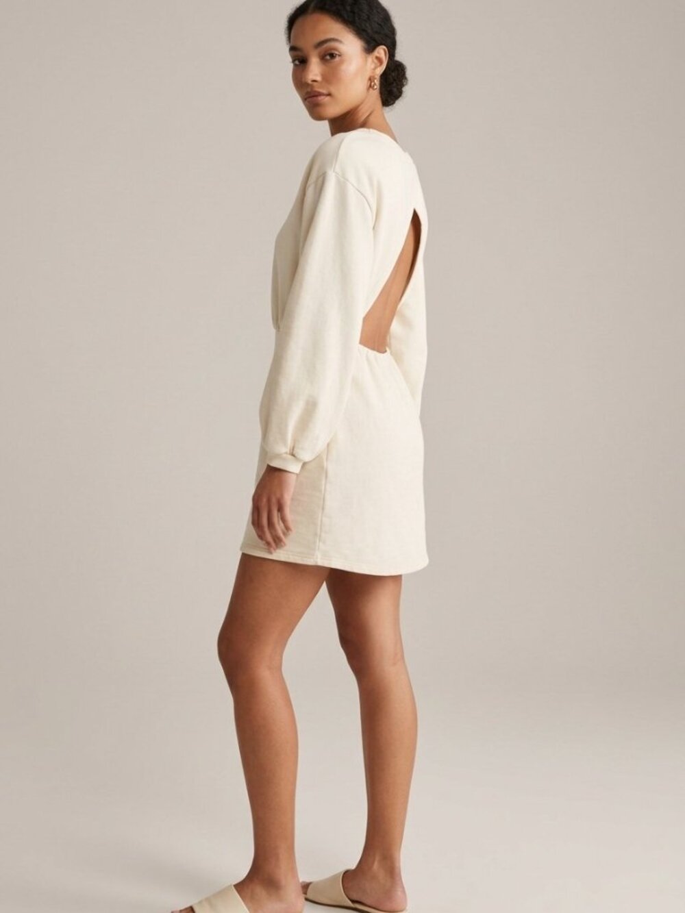 Lovers + Friends Ada Cutout French Terry Mini Dress Cream Ivory Sand | Size M